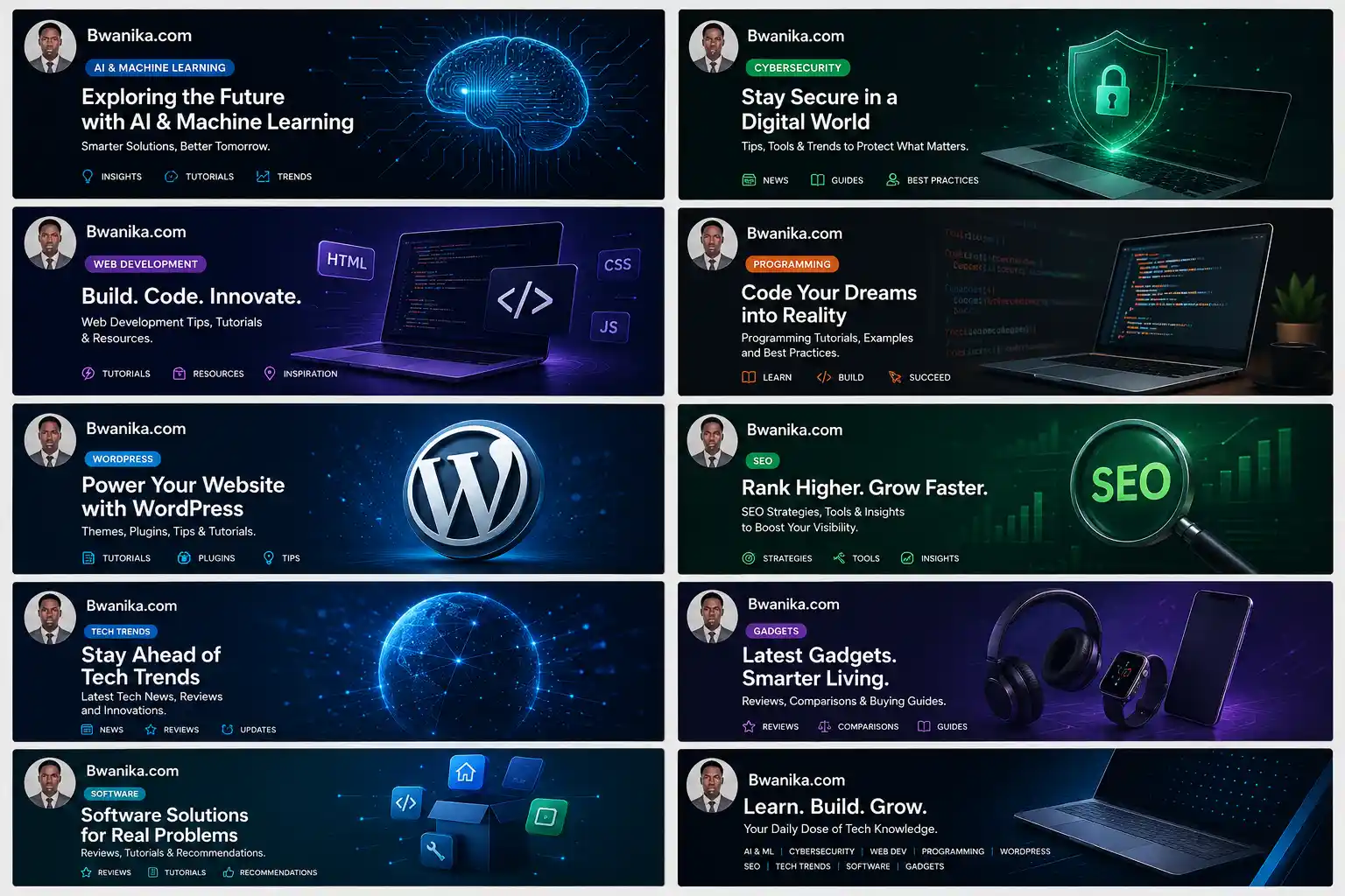 Bwanika.com technology blog featuring AI, cybersecurity, web development, programming, WordPress, SEO, gadgets and software